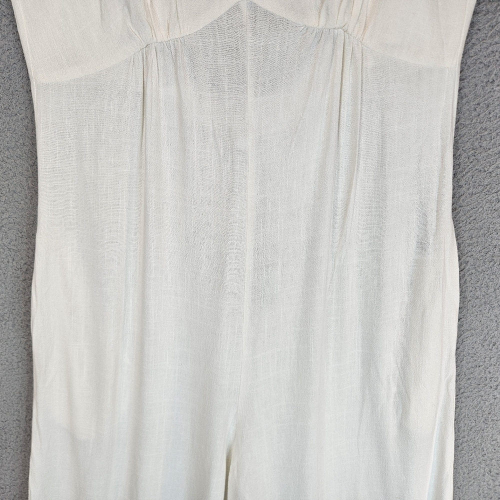 Topshop Jumpsuit Womens Sz 8 Wide Leg Sheer Low Back Beach Wear Oversized Ivory - Picture 3 of 16